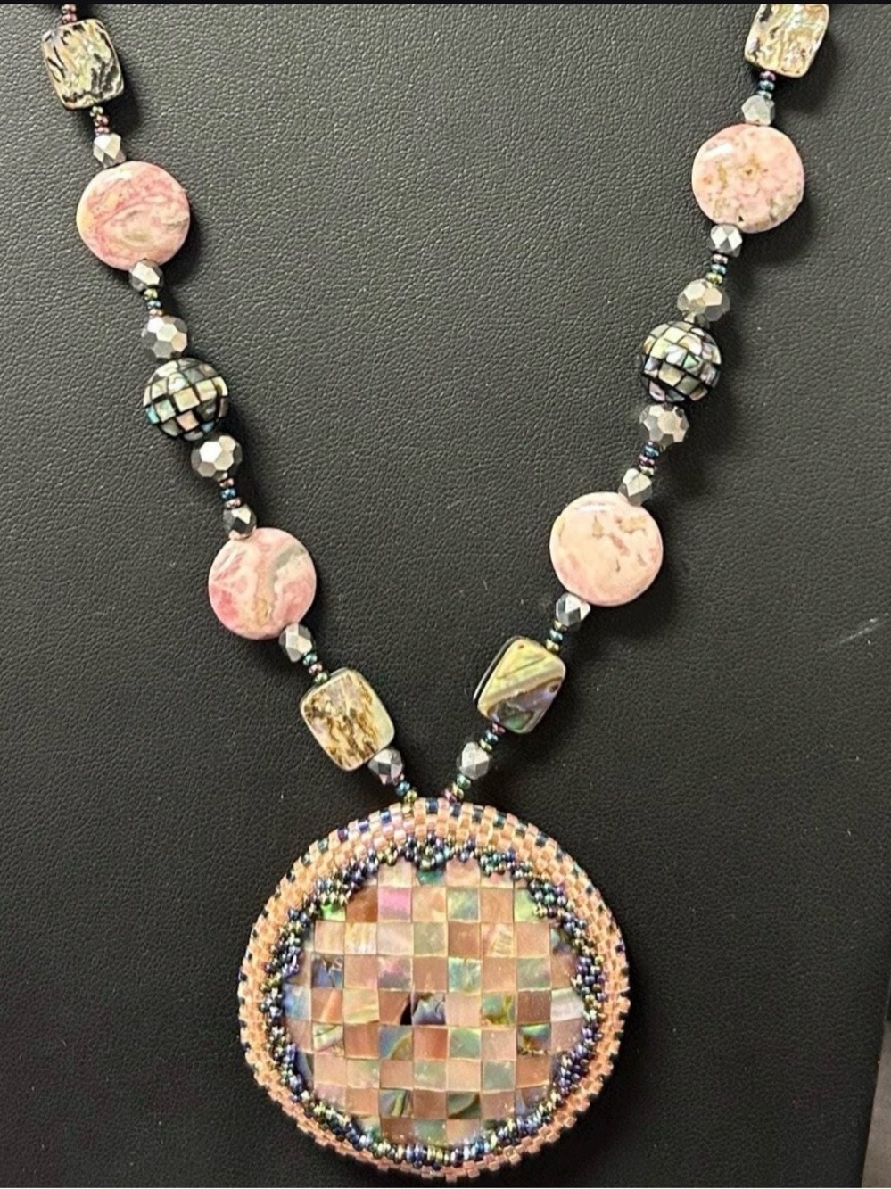 Handcrafted Abalone Checkered Inlay Pendant Necklace - Women Jewelry